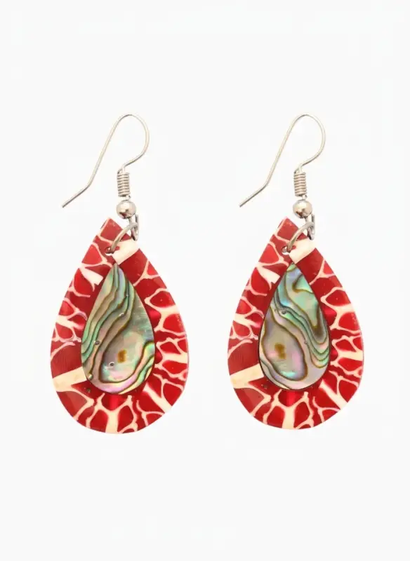 Серьги "Капельки" ракушка 5,5х2 см, цв. красный