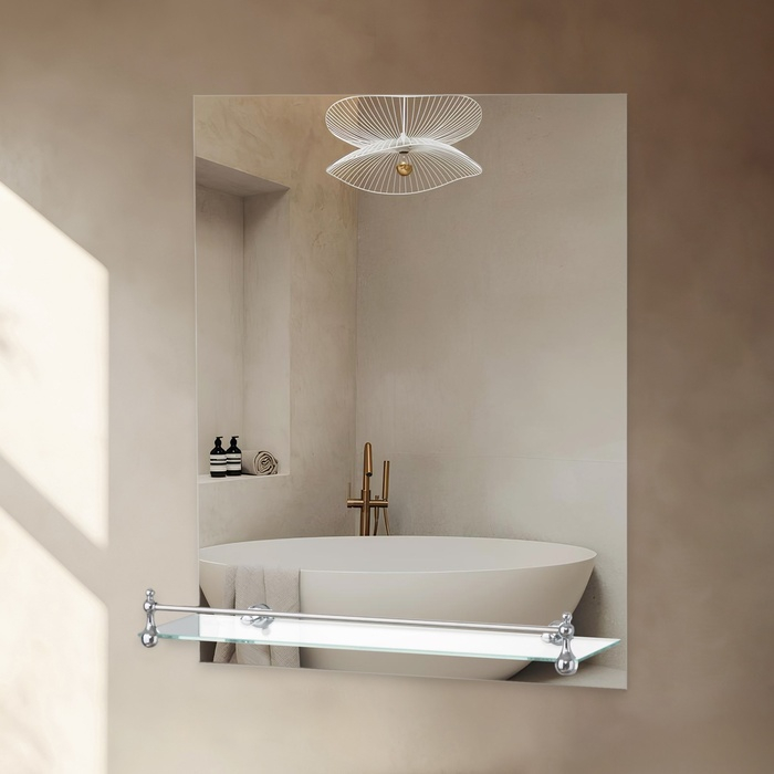 Зеркало, настенное, 50х40 см, с полочкой и ограничителем Зеркало, настенное, 50х40 см, с полочкой и ограничителем