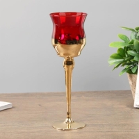 Подсвечник стекло набор 3 шт "Бокалы" высота 18, 20, 22,5 см красный 22,5х7,8х7,8 см