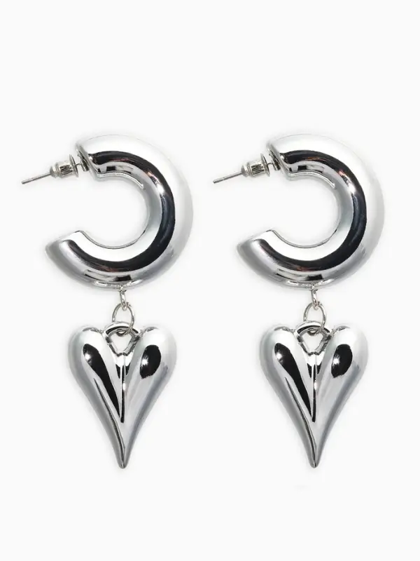 Серьги "Новый стиль", сердечки, цвет серебро d2,5см