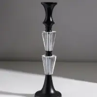 Подсвечник стекло, металл на 1 свечу "Кристалл. Классика" чёрный d=5 см 9,5х9,5х32,5 см