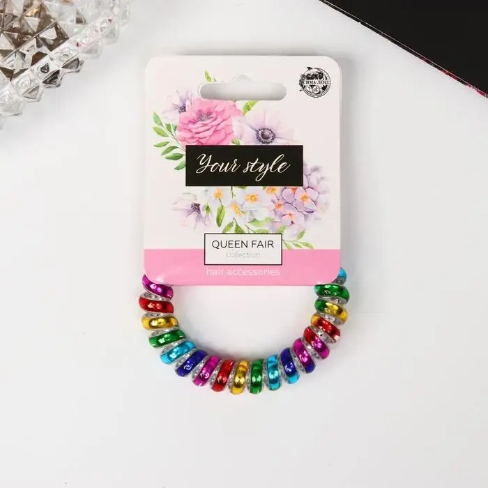 Резинка для волос &laquo;Пружинка&raquo;, яркая радуга, 5 см