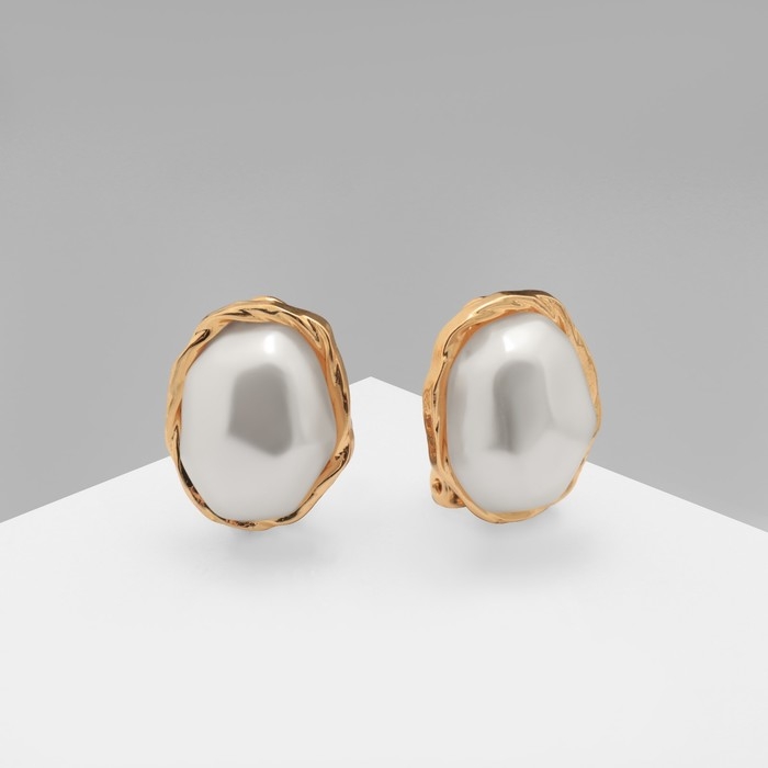 Клипсы с жемчугом &laquo;Абстракция&raquo; блюз, цвет золото