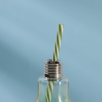 Бокал стеклянный для коктейля Доляна &laquo;Лампочка&raquo;, 250 мл, с трубочкой, откручивающаяся крышка, цвет МИКС