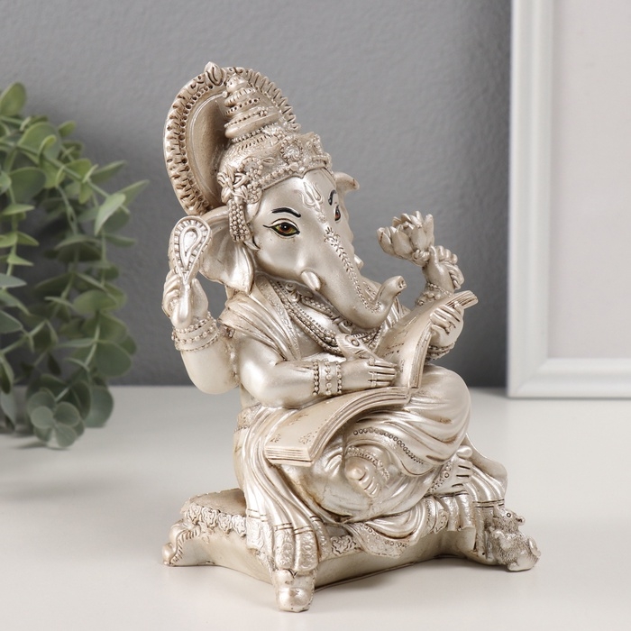 Сувенир полистоун Сувенир полистоун "Ганеша на подушке, с книгой" состаренный с перламутром 10х13,5х18 см