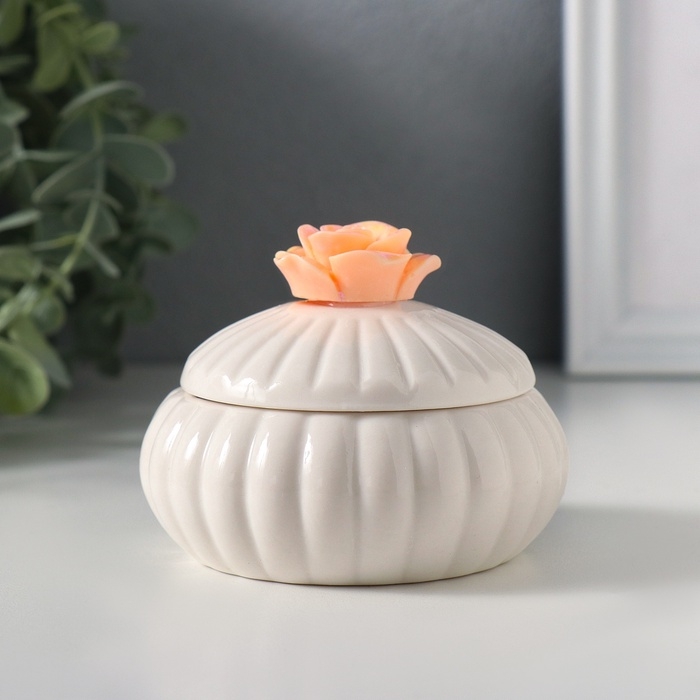 Шкатулка керамика "Цветок розы" персик перламутр 7,5х7,5х6,5 см