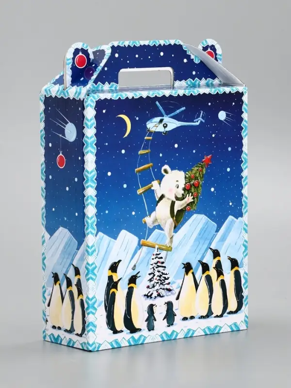 Подарочная новогодняя коробка &laquo;Пингвины&raquo;, для сладких подарков, 16.8&times;7&times;25 см