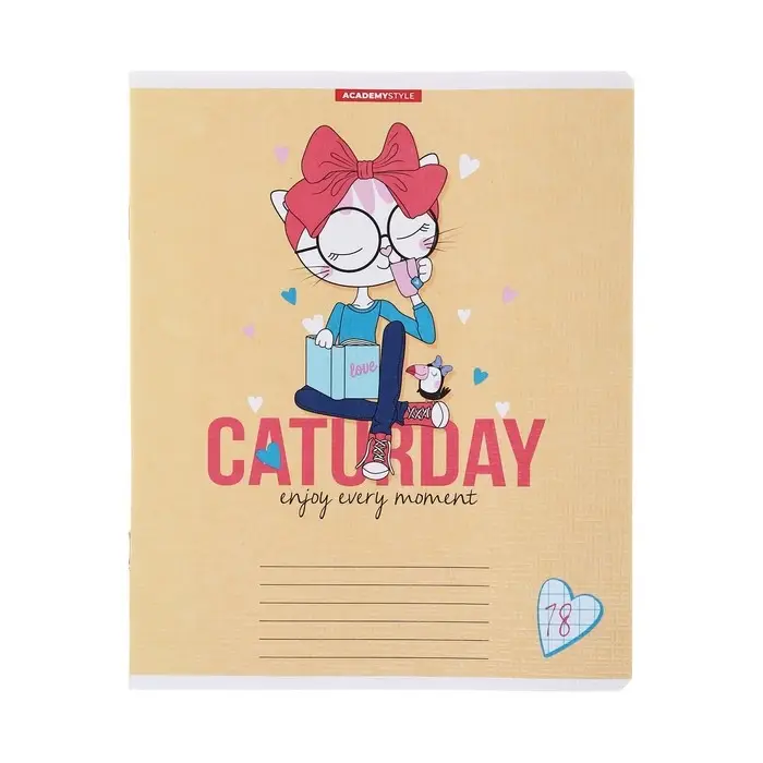 Тетрадь 18 листов в клетку "КотоДевочки", обложка бумага, текстура, блок офсет, МИКС