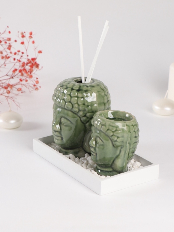 Диффузор керамика + подсвечник "Будды" аромапалочки 3 шт 9х17х10,5 см