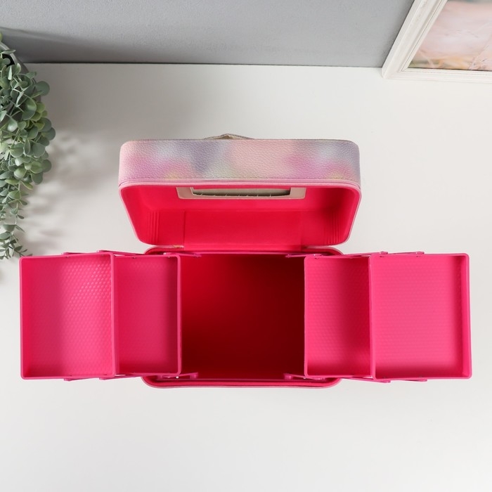 Шкатулка кожзам с зеркалом "Этажи. Розовый рассвет" 27х18х24 см