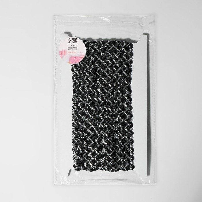 Тесьма декоративная, 10 мм, 10 &plusmn; 1 м, цвет чёрный/серебряный