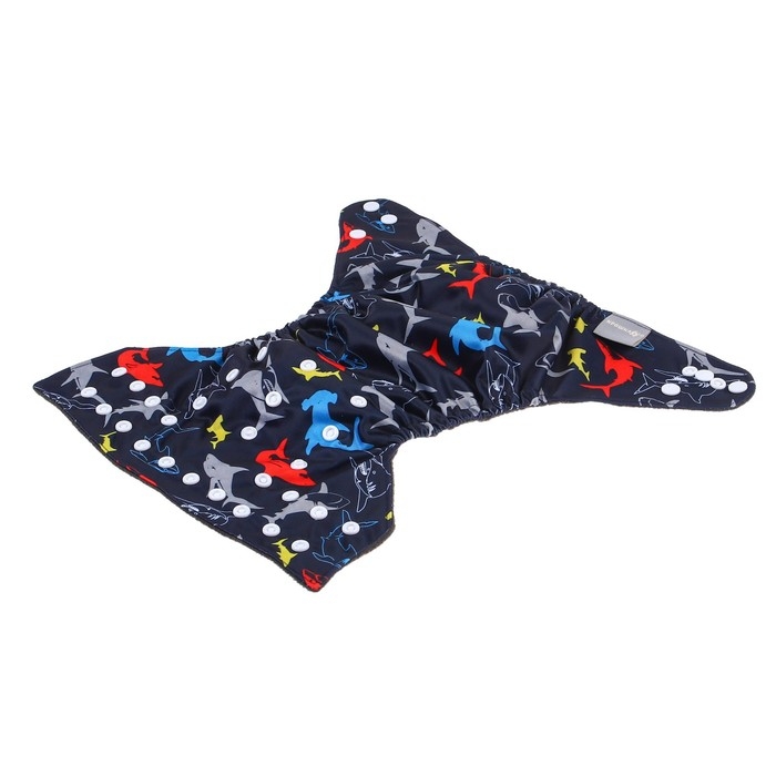 Многоразовый подгузник &laquo;Акулы&raquo;, 3-15 кг, угольно-бамбуковая ткань, цвет черный, Крошка Я