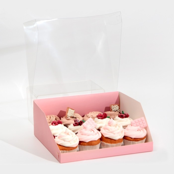 Коробка кондитерская с PVC-крышкой, упаковка, &laquo;Розовый&raquo;, 25 х 22,5 х 10 см