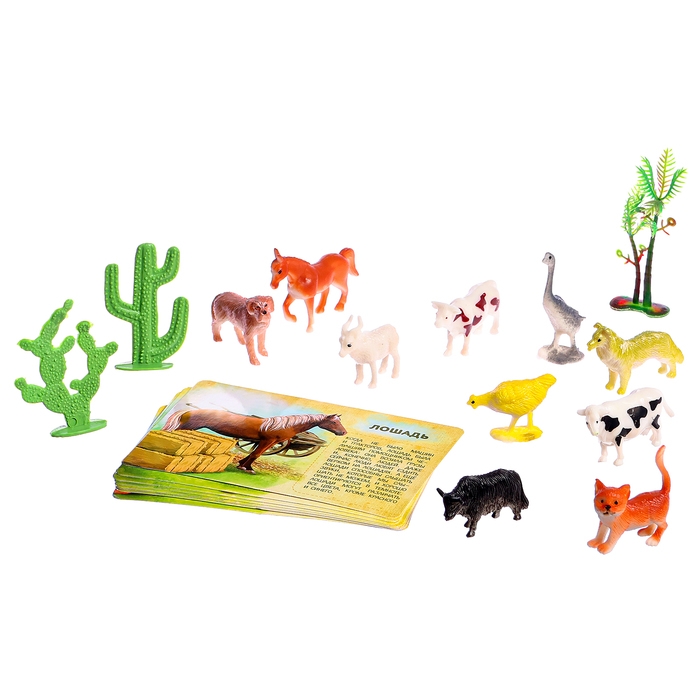 Набор животных с обучающими карточками &laquo;Фермерское хозяйство&raquo;, животные пластик, карточки, по методике Монтессори