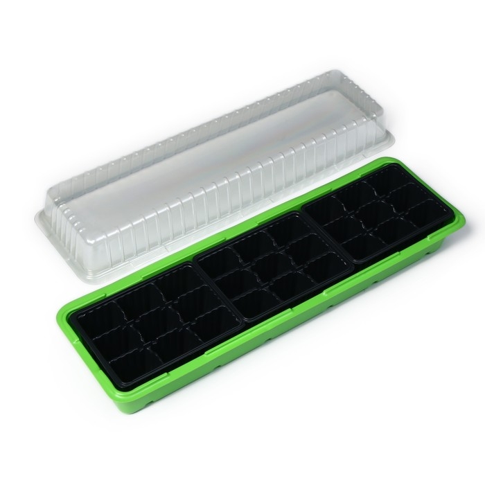 Мини-парник для рассады, 57 &times; 18 &times; 12 см, 3 вставки, 27 ячеек, Greengo