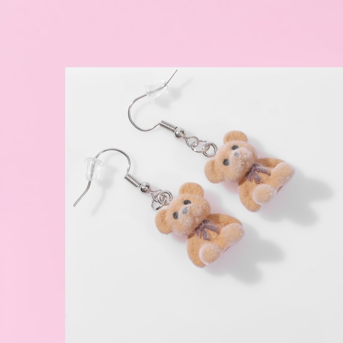 Серьги детские &laquo;Выбражулька&raquo; медвежонок, цвет коричневый в серебре
