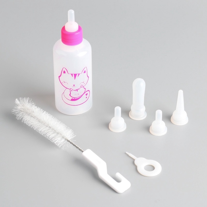 Набор для вскармливания &laquo;Пушистое счастье&raquo; для котят, 60 мл, с 4 сосками и ёршиком