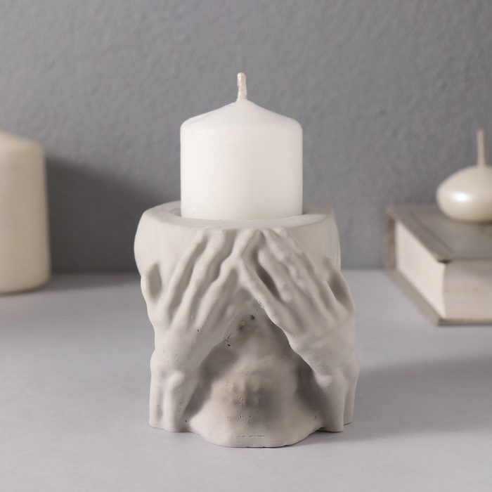 Подсвечник "Череп Прятки" 7*10см т.серый