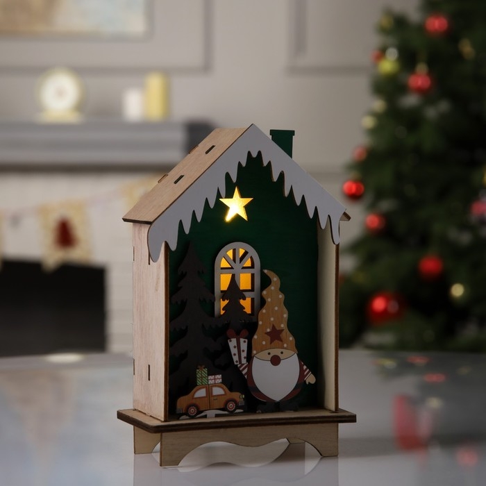 Светодиодная фигура &laquo;Зелёная хижина&raquo; 12 &times; 18 &times; 5.5 см, дерево, батарейки LR1130х3 (в комплекте), свечение тёплое белое