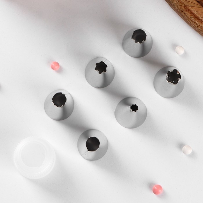 Набор кондитерский Доляна &laquo;Хоста&raquo;, 8 предметов: 6 насадок, адаптер, мешок кондитерский 31&times;17 см