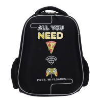 Рюкзак каркасный 38 х 29 х 12,5 см, Hatber Ergonomic light "All you need&hellip;", чёрный/жёлтый NRk_71035