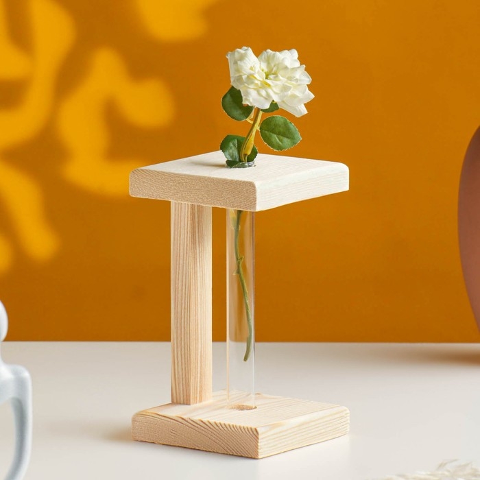 Кашпо деревянное 9×9×16,5 см с 1 колбой Кашпо деревянное 9×9×16,5 см с 1 колбой "Квадрат", натуральный Дарим Красиво