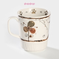 Кружка фарфоровая Доляна &laquo;Коты-аристократы&raquo;, 350 мл, цвет белый