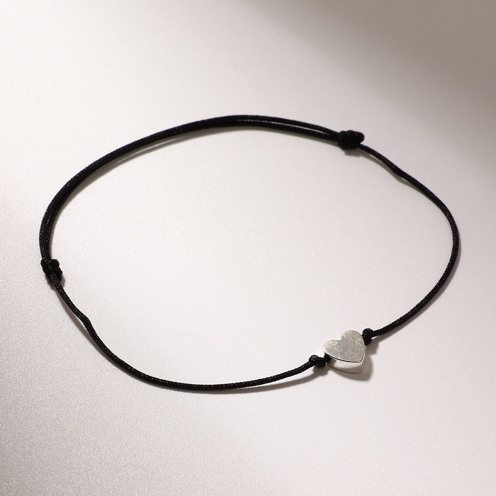 Браслет желаний &laquo;Гематит серебристый&raquo; сердце на чёрной нити, длина регулируется