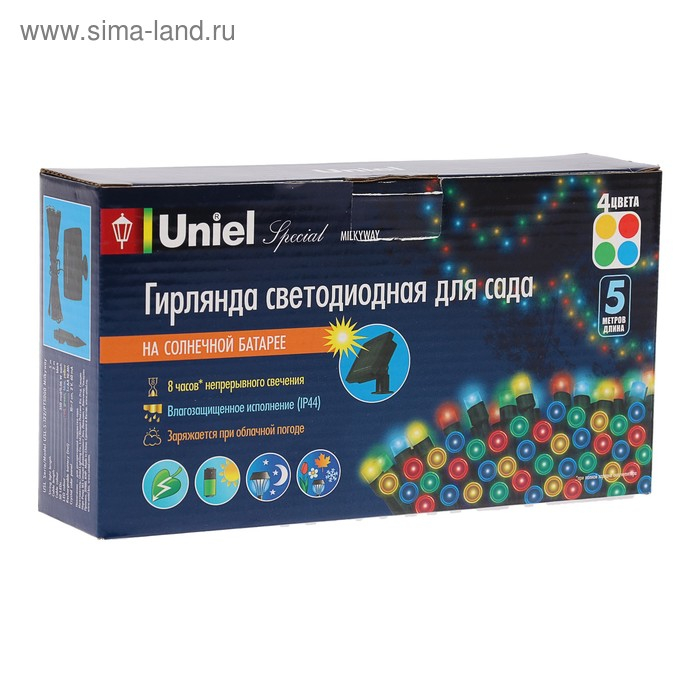 НИТЬ уличная на солн. бат. Uniel, НИТЬ уличная на солн. бат. Uniel, "Milkyway", 5 м, IP44, 50 LED, 1 реж, МУЛЬТИ