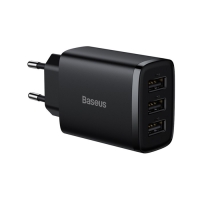Сетевое зарядное устройство Baseus, 3USB, 3 А, 17W, чёрное Сетевое зарядное устройство Baseus, 3USB, 3 А, 17W, чёрное