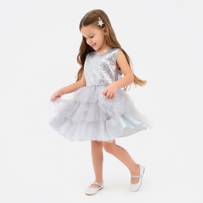 Платье для девочки с пайетками KAFTAN, размер 32 (110-116), цвет серый Платье для девочки с пайетками KAFTAN, размер 32 (110-116), цвет серый