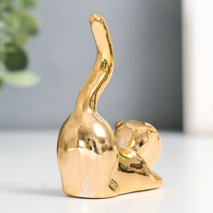 Сувенир керамика Сувенир керамика "Кот - потягушки" золото 5,5х2,4х7,8 см