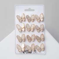 Брошь &laquo;Бабочка&raquo; нежность, цвет белый в золоте (неделимая фасовка 12 шт., цена за шт.)