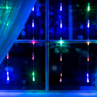 Гирлянда &laquo;Занавес&raquo; 2.5 &times; 0.65 м с насадками &laquo;Капли&raquo;, IP20, прозрачная нить, 50 LED, свечение мульти, 8 режимов, 220 В