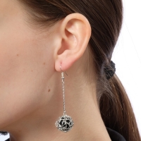 Серьги висячие &laquo;Шар плетёный&raquo;, цвет чёрный в серебре, 6,5см