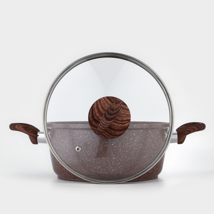 Кастрюля Доляна &laquo;Брауни&raquo;, 3,3 л, d=24 см, h=10 см, стеклянная крышка, антипригарное покрытие, индукция