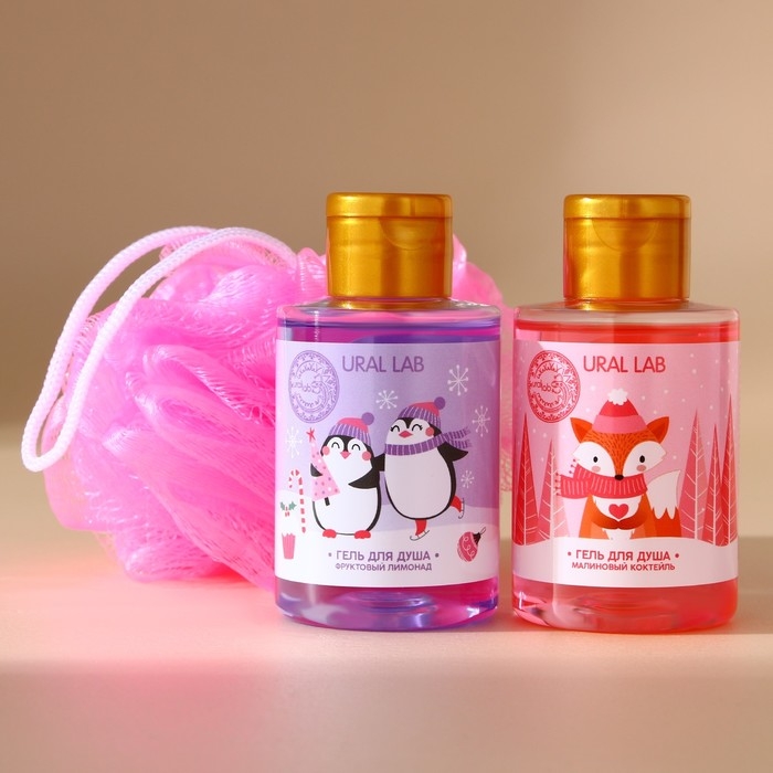 Подарочный набор косметики новогодний &laquo;Мечтай этой зимой&raquo;, гели для душа 2 х 100 мл и мочалка для тела, Новый Год