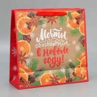 Пакет подарочный новогодний крафтовый квадратный &laquo;Мечты&raquo;, 30 х 30 х 12 см, Новый год