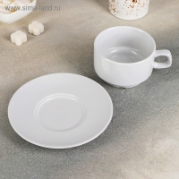 Чайная пара фарфоровая &laquo;Белая&raquo;, 250 мл, чашка d=9,1 см, блюдце d=14,8 см, штабелируемая