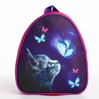Рюкзак детский для девочки &laquo;Котик и бабочка&raquo;, 23 х 23 х 20 5 см, отдел на молнии, цвет красный