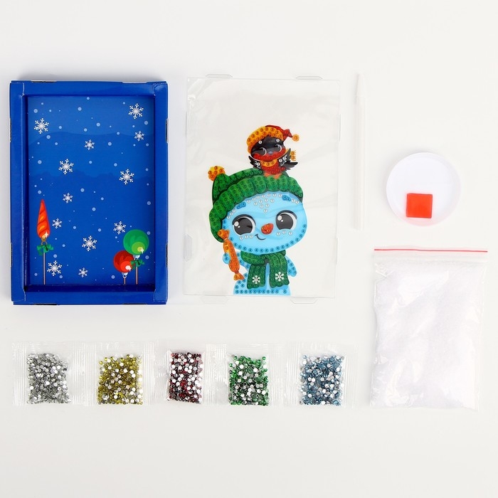 Алмазная мозаика на новый год для детей с частичным заполнением в рамке с растущим снегом &laquo;Снеговик&raquo;, новогодний набор для творчества