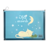 Папка-конверт на молнии формат А4, 180мкр, прозрачная с рисунком "Котик", МИКС Папка-конверт на молнии формат А4, 180мкр, прозрачная с рисунком "Котик", МИКС