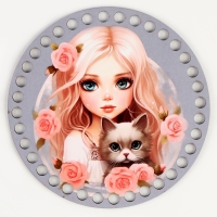 Донышки для вязания 2 в 1 &laquo;Девочка с котенком&raquo;, круг 15 см, хдф 3 мм