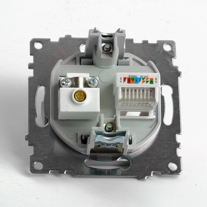 Розетка TV + компьютерная RJ-45 (механизм), STEKKER серия Катрин, серебро, GLS00-7106-03 Розетка TV + компьютерная RJ-45 (механизм), STEKKER серия Катрин, серебро, GLS00-7106-03