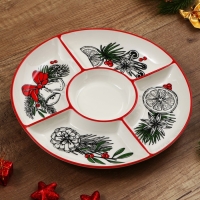 Новый год! Менажница керамическая &laquo;Новогоднее настроение&raquo;, 25.5х3 см, цвет белый