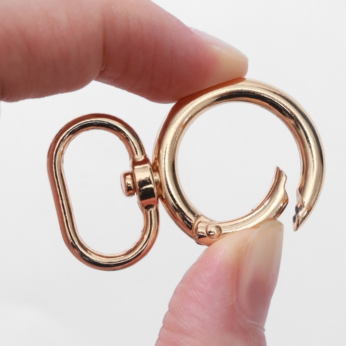 Кольцо-карабин, 43 мм, d = 27/19 мм, толщина - 4,5 мм, с креплением 20 &times; 3 мм, 5 шт, цвет золотой