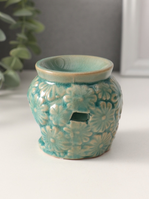 Аромалампа керамика "Ромашки" тёмно-зелёная 7х7х6,8 см