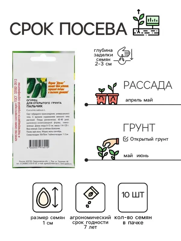 Семена Огурец "Пальчик", скороспелый, партенокарпический, 10 шт