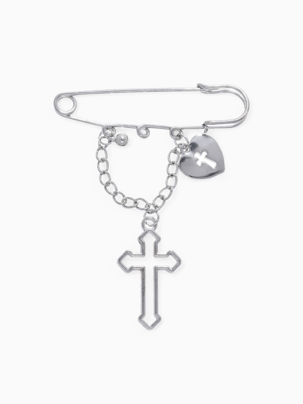 Булавка &laquo;Крест&raquo; и сердце, цвет серебро