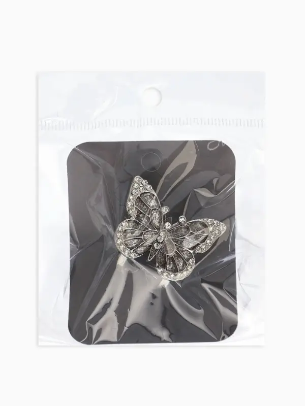 Кольцо для платка "Бабочка", цвет белый в чернёном серебре